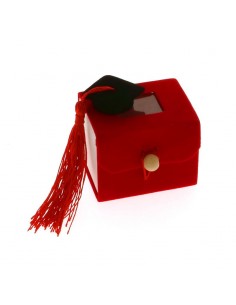 Bomboniera scatola baule Rosso con cappello tocco Laurea nero