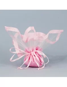 Fazzoletto portaconfetti bordino pois con tirante rosa