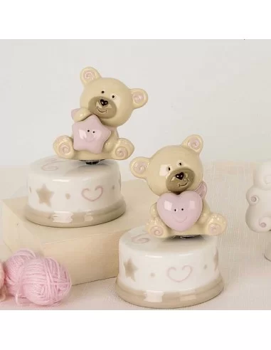 Carillon in ceramica con orso rosa - Bomboniere Shop Store