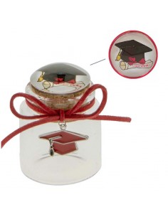 bomboniere laurea barattolo vetro con ciondolo cappello rosso - Bomboniere Shop Store