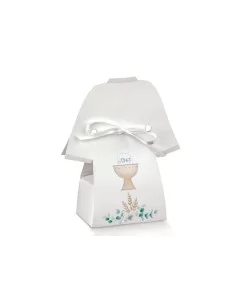 scatole porta confetti tunica bianca con decoro calice comunione
